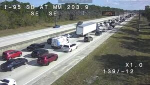 Vehicle on fire in Brevard County on I-95 South, before MM 202/SR-524, and congestion to before MM 205BA/SR-528. 2 Right...