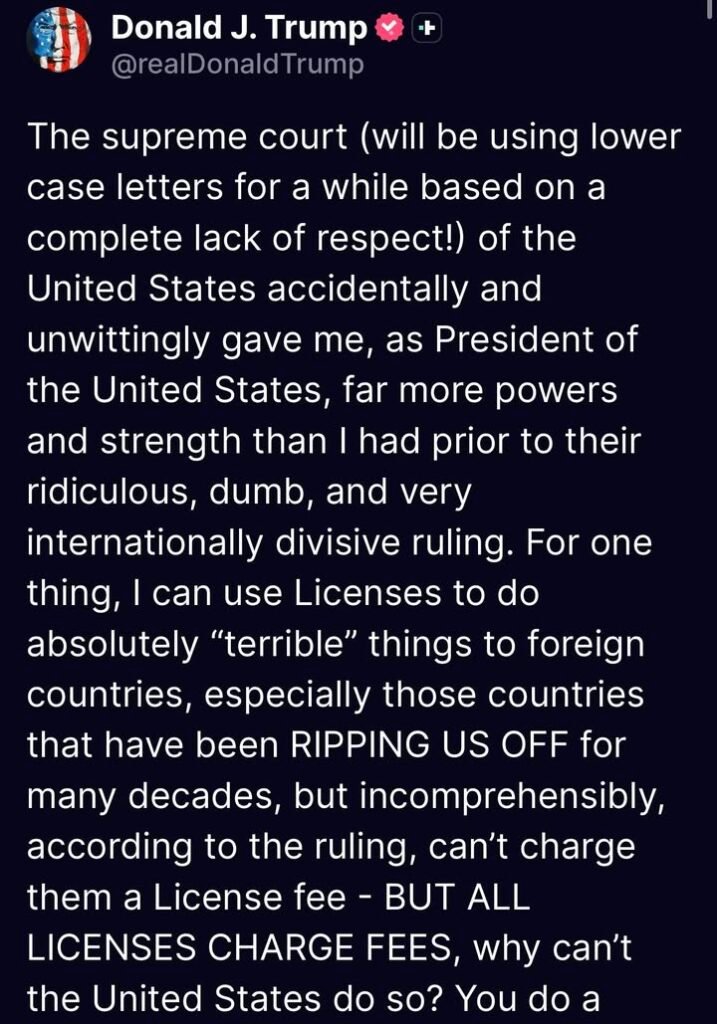 🚨 BREAKING: President Donald J. Trump blasts Supreme Court ruling, says decision gives him “far more powers” moving for...