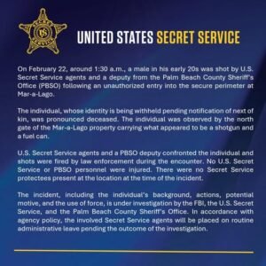 🚨 BREAKING: Man Shot and Killed by U.S. Secret Service at Mar-a-Lago 🚨 A man in his early 20s was shot and killed earl...