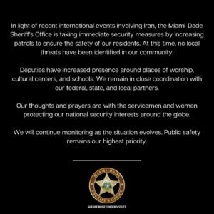 Miami law enforcement are taking extra precautions after the United States and Iran have gone to war.