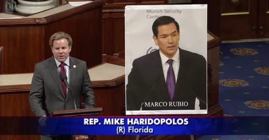 Florida Congressman Mike Haridopolos took to the House floor this week to recognize Secretary of State Marco Rubio, prai...