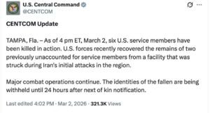 ‼️BREAKING: NOW 6 U.S. SERVICE MEMBERS HAVE BEEN KILLED ACCORDING TO CENTCOM