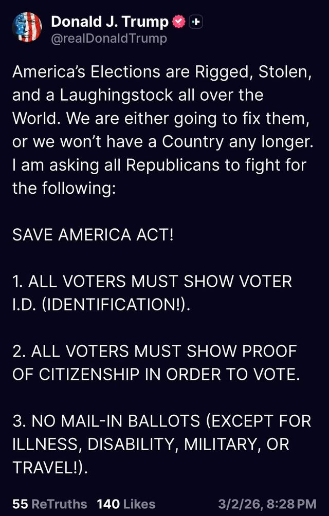 Trump calls for no mail ballots…