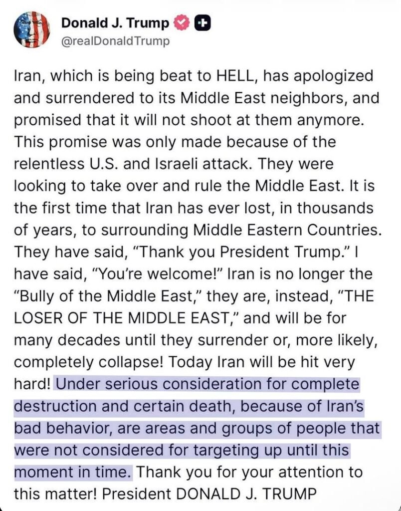 Last night on 60 minutes, Hegseth stated "The only ones who need to be worried right now are Iranians who think they're...