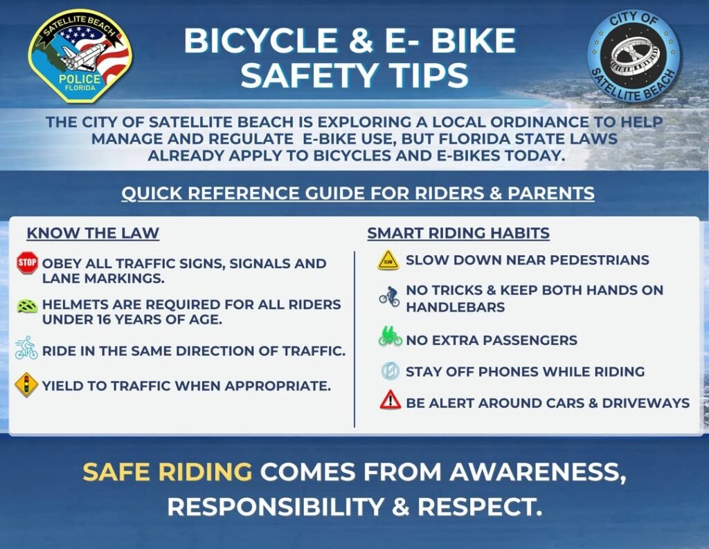 🚲 March is Florida Bicycle Safety Month 🚲 With more riders out enjoying the beautiful weather, the Satellite Beach Pol...