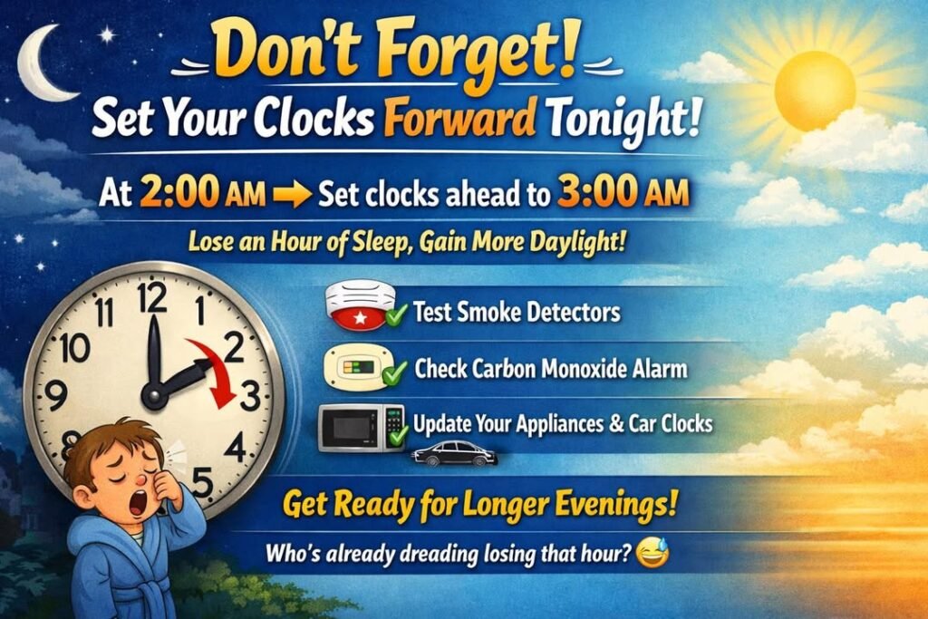 ⏰ Don’t Forget: Daylight Saving Time Begins Tonight! Before you head to bed tonight, set your clocks forward one hour. A...