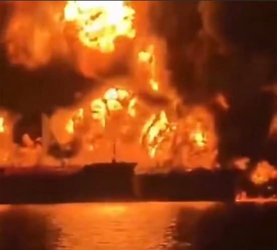 President Trump told ships to “show some guts, there’s nothing to be afraid of…” Now there’s 3 ships on fire in the Pers...