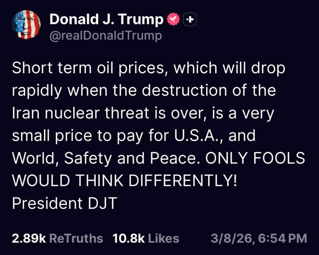 President Trump responds to the surging oil prices as the market opened this evening over $100 a barrel with prices not...