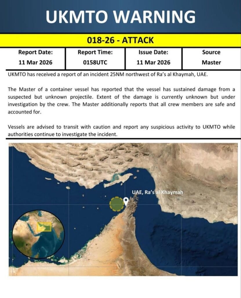 BREAKING Container ship struck off UAE coast by 'unknown projectile’