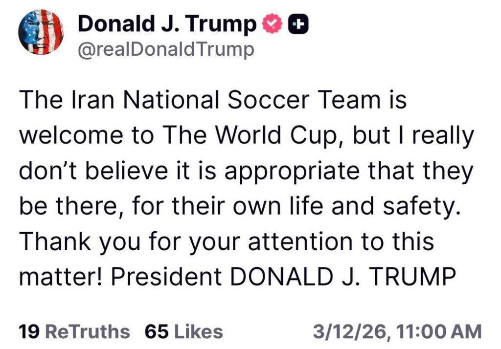 🚨 Trump Raises Safety Concerns About Iran’s World Cup Participation  President Trump weighed in today on the participat...