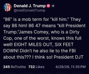 President Trump tonight on James Comey and stating what 86 means.